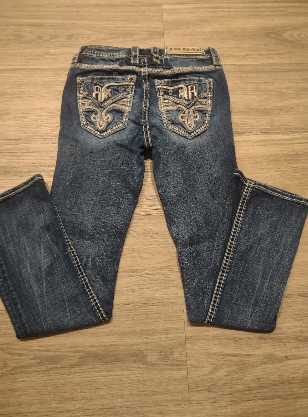 Rock Revival Dark Blue Embroidered Bootcut Jeans